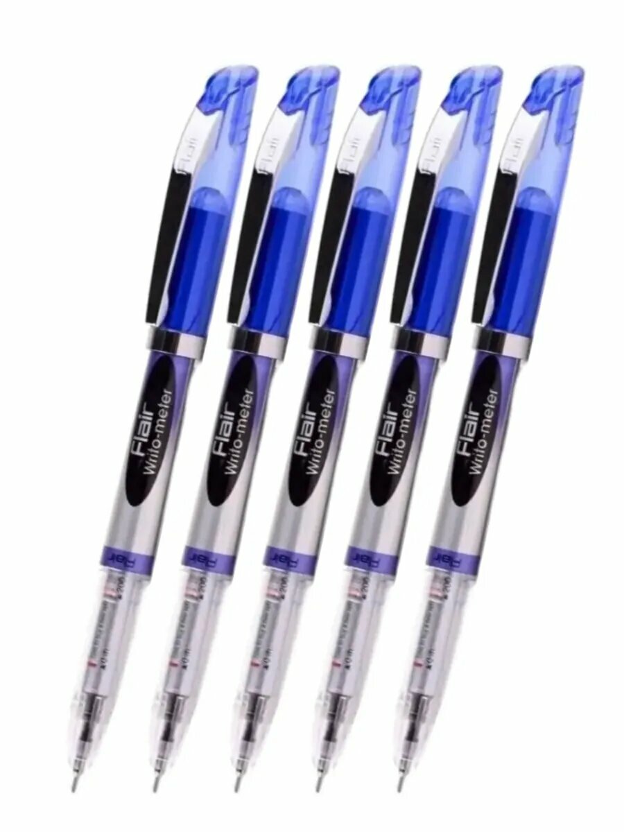 Ручка шариковая 5 шт Flair Writo meter 0 7 мм  цвет чернил синий  игольчатый стержень  F 743  пишет 10 км 