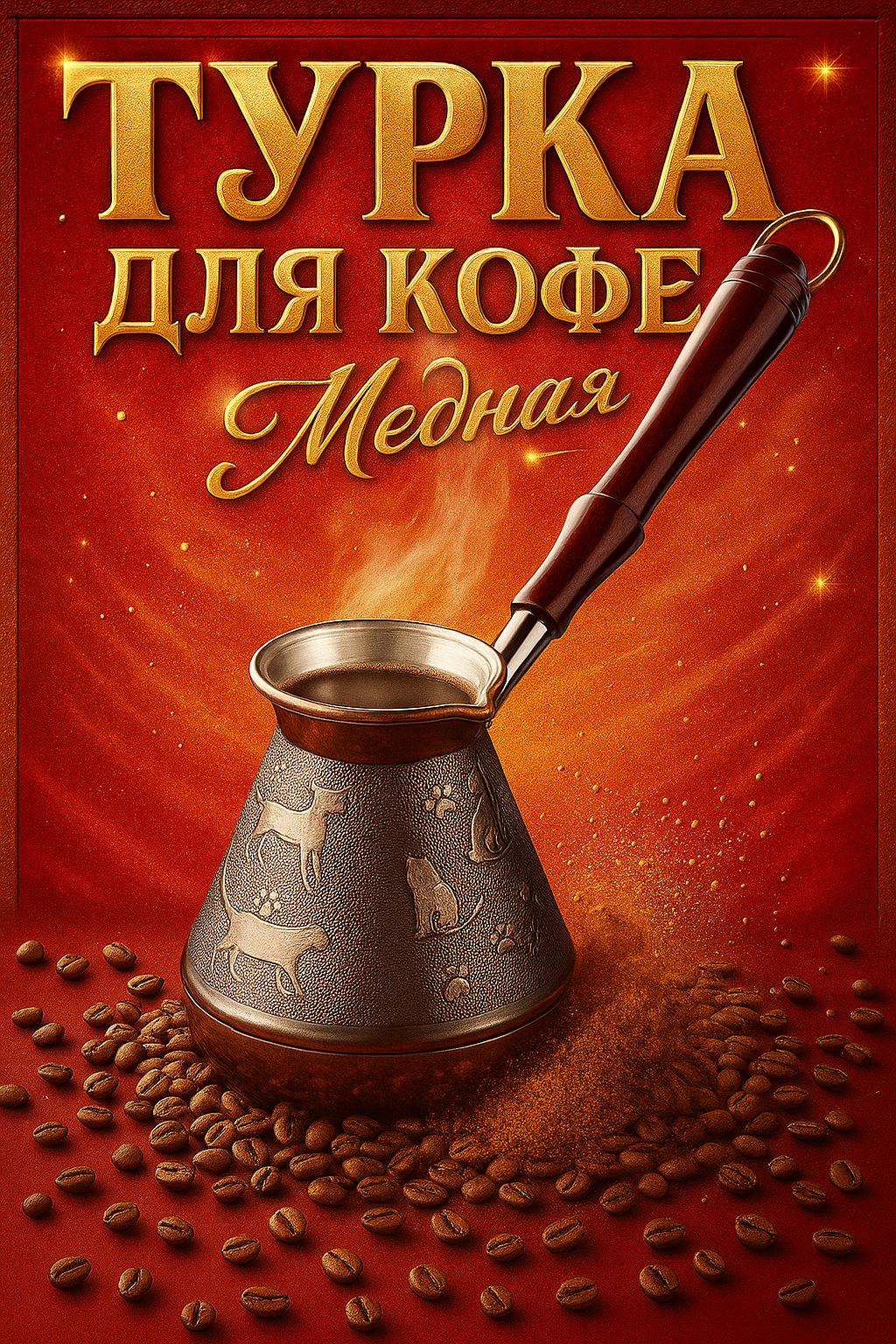 Турка для кофе медная «Кошки» 05 л дерево цвет серебристый