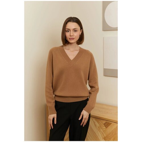 Пуловер VasilisaV cashmere, кашемир, длинный рукав, свободный силуэт, без карманов, вязаный, размер XS, коричневый