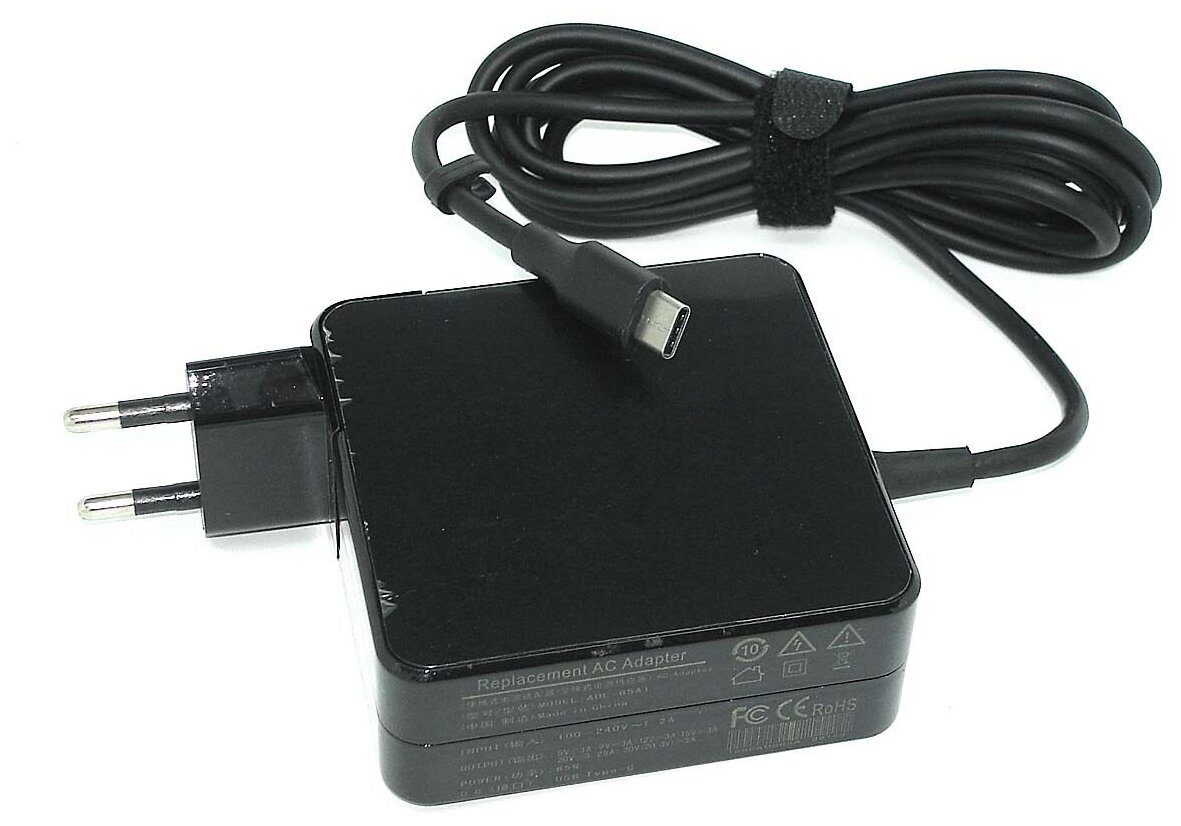 Блок питания (сетевой адаптер) OEM для ноутбуков Asus 5-20V 2-3.25A 65W Type-C черный, в розетку