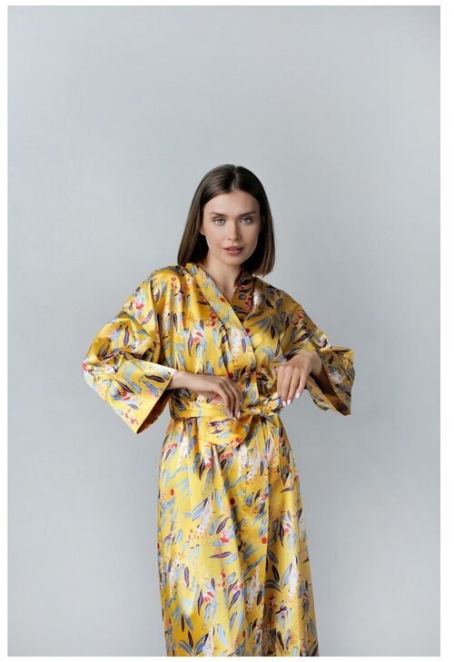 Халат Pijama Story укороченный, укороченный рукав, пояс, размер S, желтый