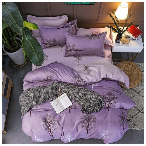 фото Комплект постельного белья grazia textile woods, 1,5 спальный, смесовая ткань, 2 наволочки 50х70, фиолетовый, светло-розовый, флора, дерево