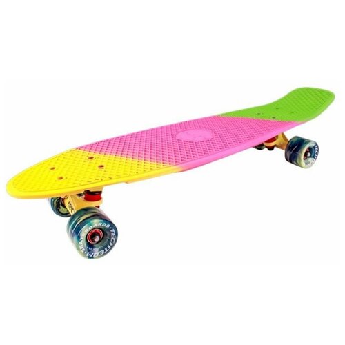 Скейтборд пластиковый TECH TEAM Tricolor 27 pink/yellow 1/4 TSL-402M