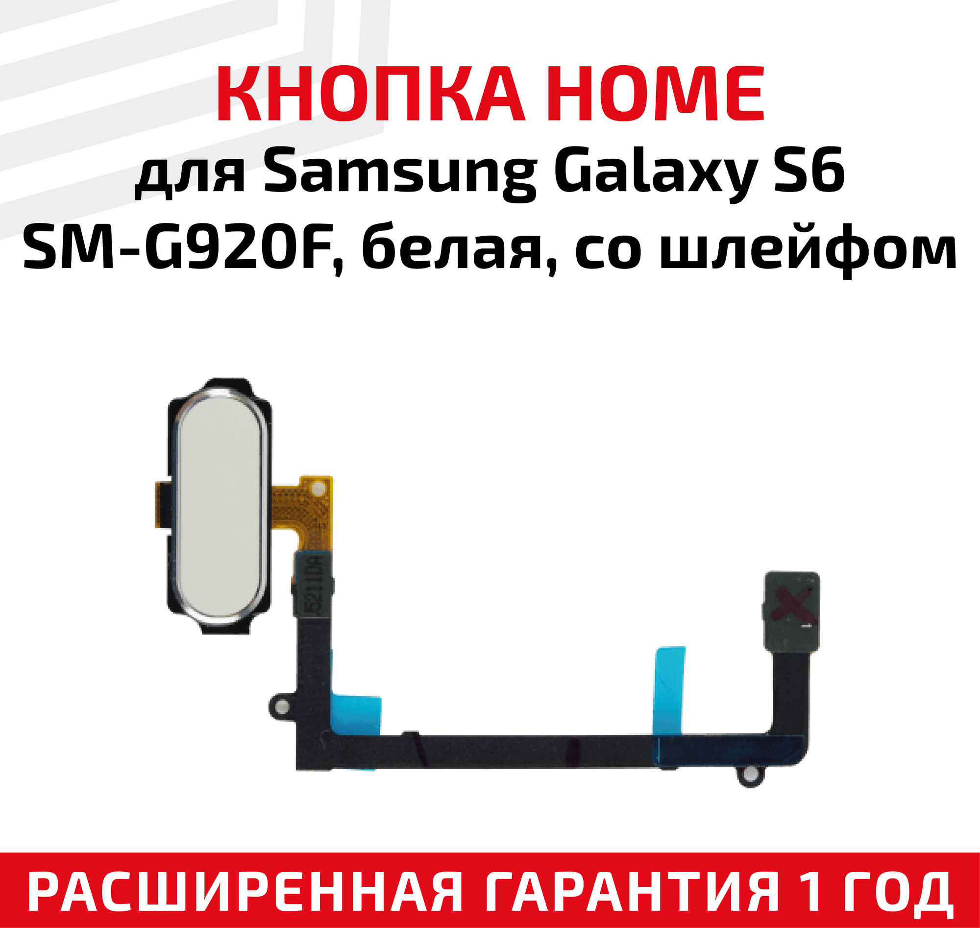 Кнопка HOME в сборе с механизмом и шлейфом для телефона Samsung Galaxy S6 (G920F) белая