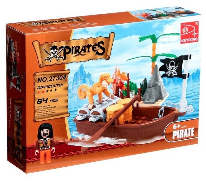 Детский конструктор Пираты "Пиратская лодка", 62-66 деталей, микс