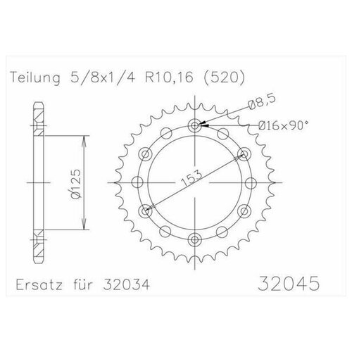 Звезда ведомая ESJOT 50-32045 53 зуба, кросс JTR210.53