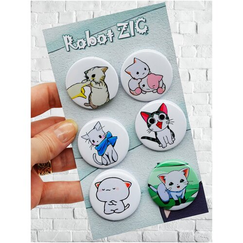 Комплект значков Robot ZIC, белый бокс с котиками 9 ваша картинка