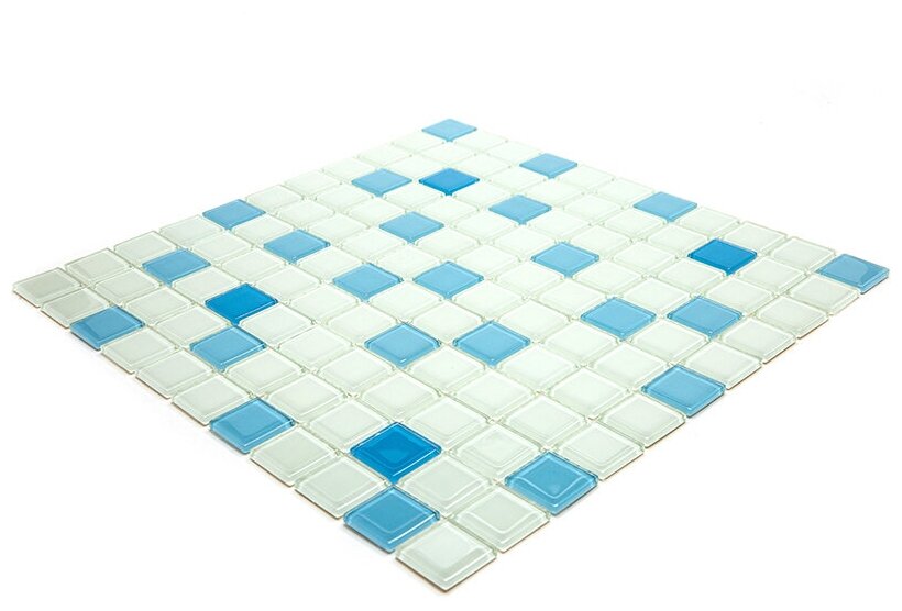 Мозаичная плитка из стекла Natural Mosaic CPM-219-8 голубой белый светлый квадрат глянцевый