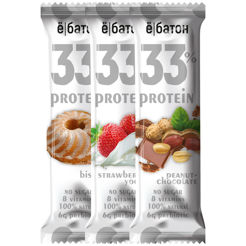 протеиновый батончик ё батон 33% protein со вкусом брауни 45гр 15шт Протеиновый батончик ё/батон 33% protein, MIX (арахис-шоколад, клубника-йогурт, бисквит) 45гр*15шт