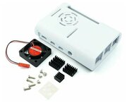 Белый пластиковый корпус для raspberry pi 4 с активным охлаждением / охлаждение / кейс /(чехол-радиатор-кейс)