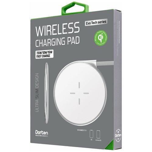 Беспроводное зарядное устройство Dorten Wireless Charging Pad for iPhone 12/12pro/12max/12mini/11pro.8/8+, Evo Tech series silver