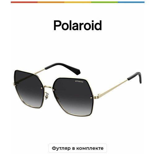 фото Солнцезащитные очки polaroid, квадратные, оправа: металл, устойчивые к появлению царапин, поляризационные, для женщин, золотой