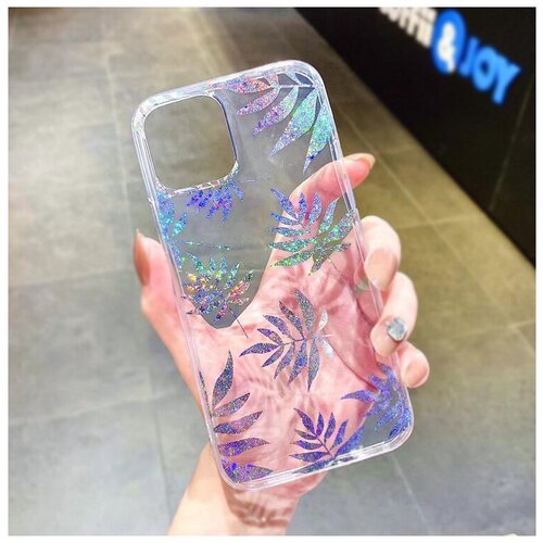 Задняя накладка для iP 12 Pro/12 (6.1) CaiKl листики серебро силикон+пластик прозрачная