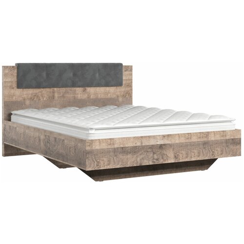 Двуспальная кровать Первый Мебельный Хуго Дуб Гранж / Темно-серый, велюр 160х200 см