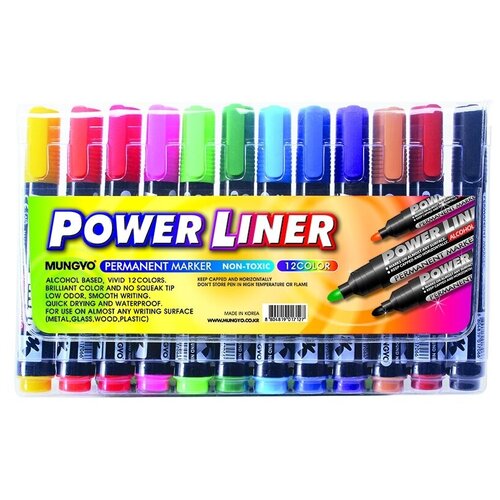Набор цветных перманентных маркеров Power Liner Mungyo, 12 цветов