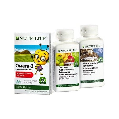 AMWAY NUTRILITE Набор "Детское функциональное питание": жевательные таблетки с омегой, мультивитаминами и кальций-магний