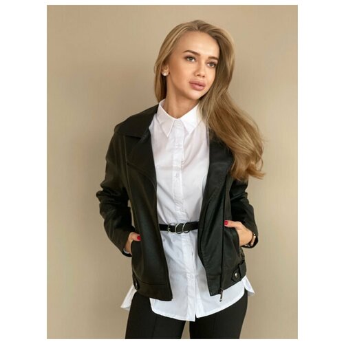 Кожаная куртка  E-LISMAN демисезонная, средней длины, силуэт полуприлегающий, подкладка, размер 46, черный