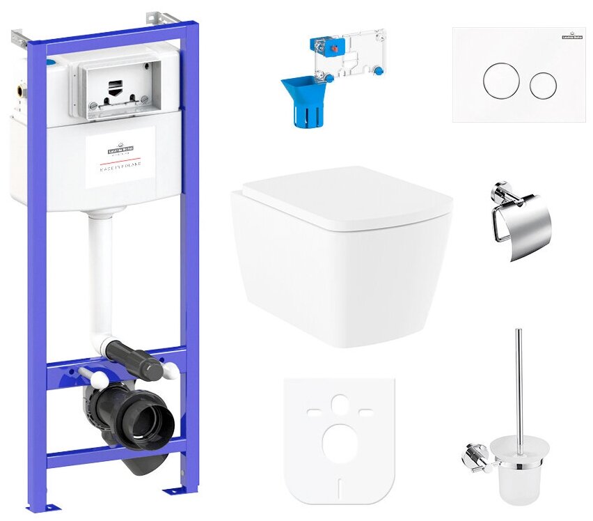 Комплект 9 в 1 Lavinia Boho Aveo Rimless 97010095, безободковый унитаз, сиденье микролифт, инсталляция, клавиша смыва, набор аксессуаров