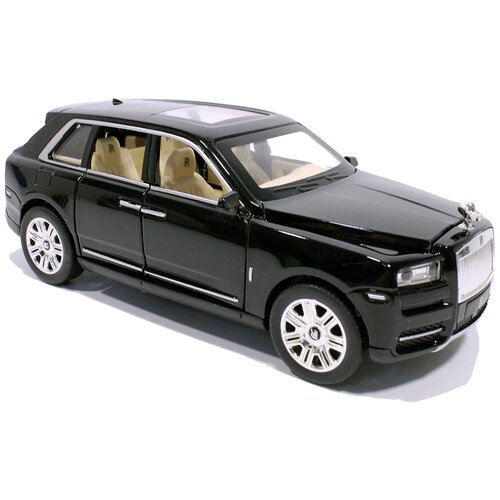 Машинка Rolls-Royce Cullinan 1:24, Роллс Ройс Куллинан 20 см, металлическая моделька коллекционная, все открывается, свет, звук, инерция / Черная