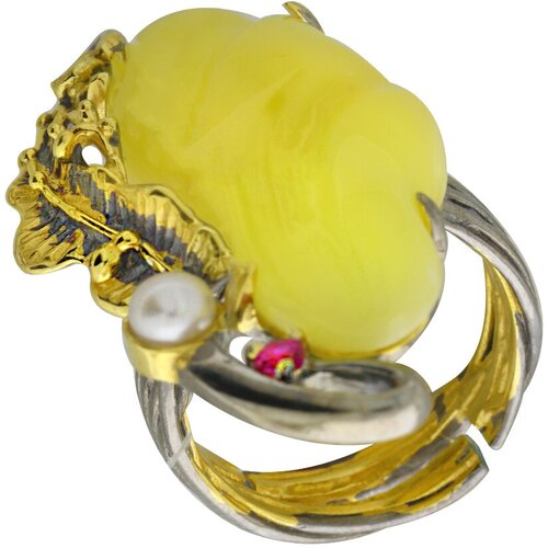 фото Кольцо diamant online, серебро, 925 проба, жемчуг, янтарь, фианит, безразмерное