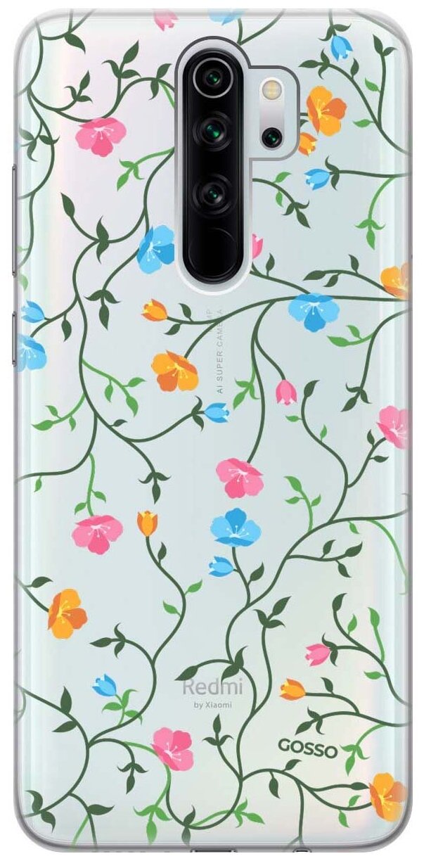 Ультратонкий силиконовый чехол-накладка Transparent для Xiaomi Redmi Note 8 Pro с 3D принтом "Сurly Flowers"