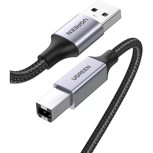 Кабель UGreen US369 USB-A - USB-B 2.0 Printer, 1 м, 1 шт., черный кабель ugreen av112 10687 3 5mm male to 3 5mm male cable gold plated metal case with braid длина 2м цвет синий