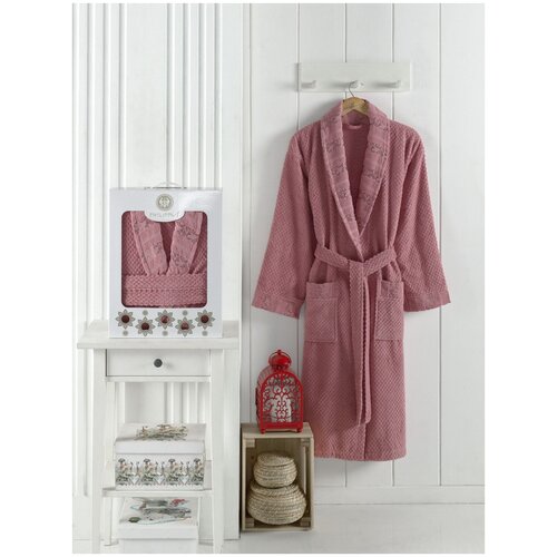 Халат PHILIPPUS, пояс, размер 3XL, розовый, бордовый