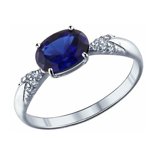 фото Серебряное кольцо sokolov 88010002 с фианитом, сапфировым корундом и гидротермальным сапфиром, размер 18 diamant-online