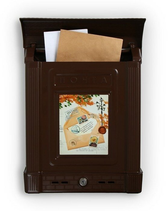 Ящик почтовый, пластиковый, «Декор», с замком, коричневый - фотография № 1