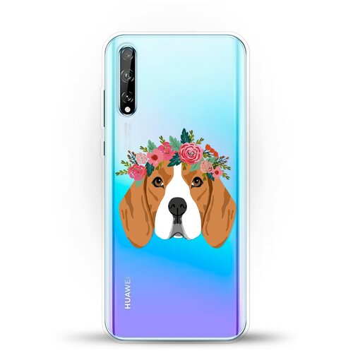 фото Силиконовый чехол бигль с цветами на huawei y8p andy & paul