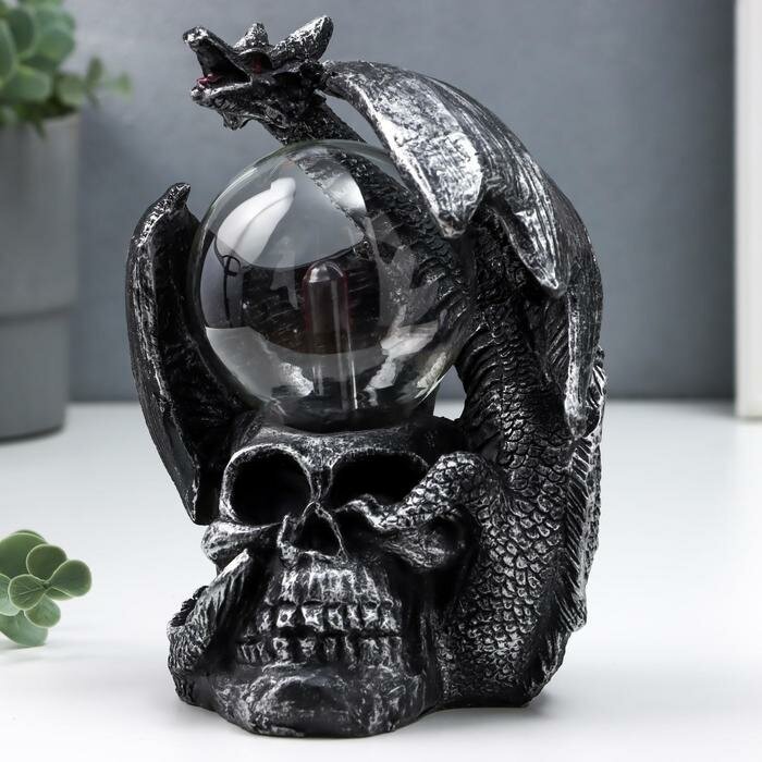 RISALUX Плазменный шар "Дракон и череп" черный с серебряной патиной 15х15х17,5 см