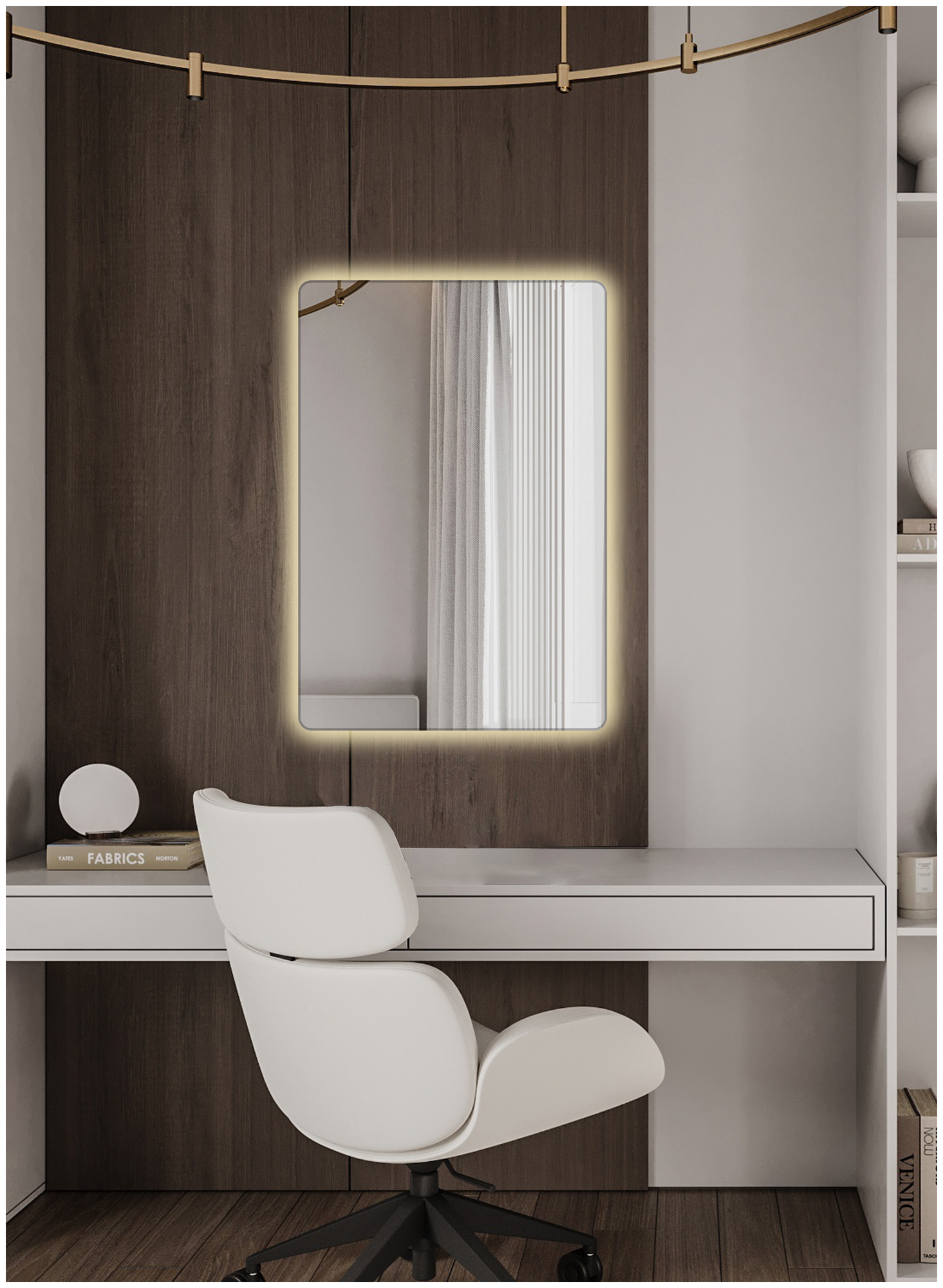 Зеркало для ванной Prisma 60*40 прямоугольное вертикальное "парящее" с тёплой LED-подсветкой - фотография № 5