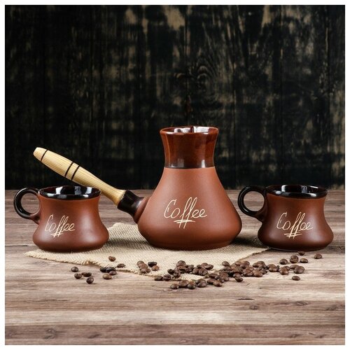фото Кофейный набор коричневый, 3 предмета: турка 0.6 л,чашки 0.2 л нет бренда