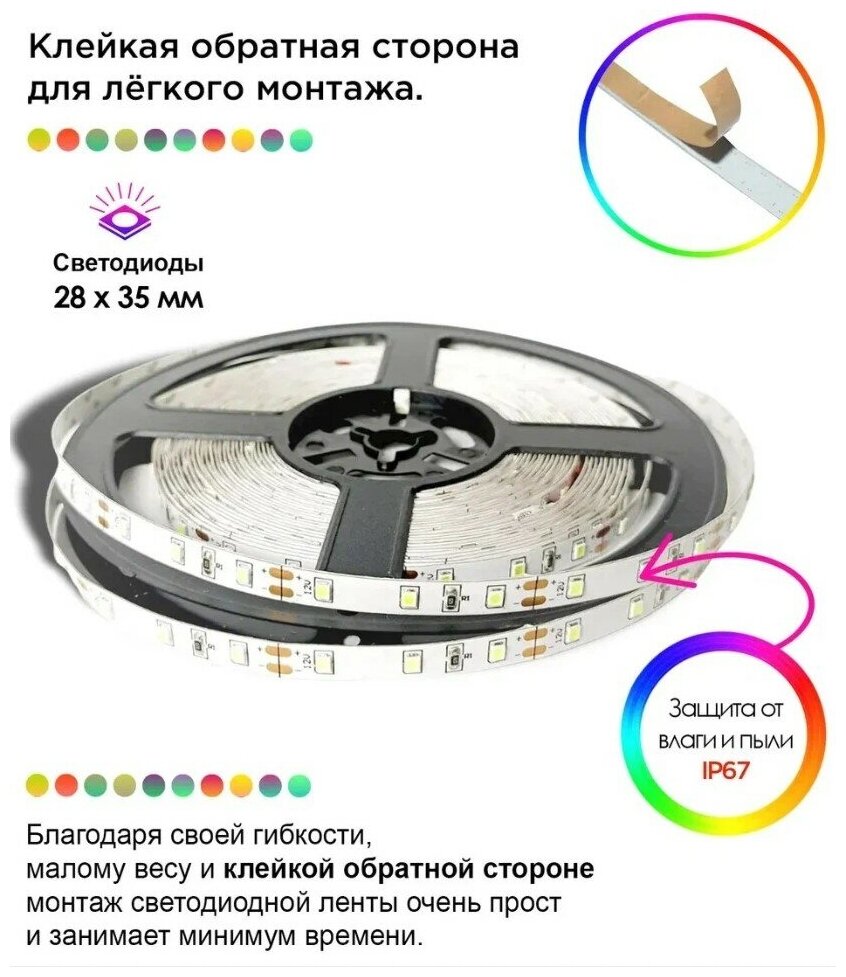 Светодиодная лента LED STRIP / цветная / 5 метров / с блоком питания и пультом LED SMD RGB светильник комплект - фотография № 6