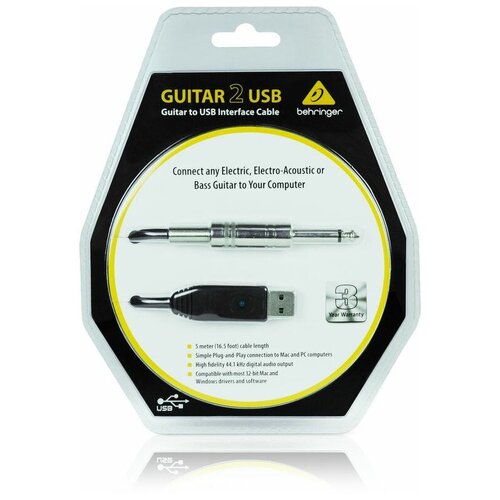 Behringer GUITAR2USB гитарный USB-аудиоинтерфейс (кабель), 44.1кГц и 48 кГц, длина 5 м.