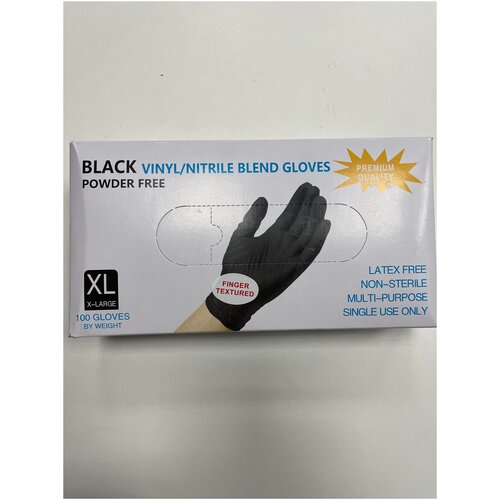 Винил - нитриловые одноразовые перчатки, нестерильные, неопудренные. Черные Размер XL - 100 шт.