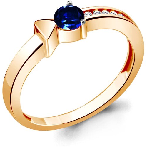 фото Кольцо из золочёного серебра aquamarine а66648аб-п с фианитом и гидротермальным сапфиром, размер 18,5 diamant-online