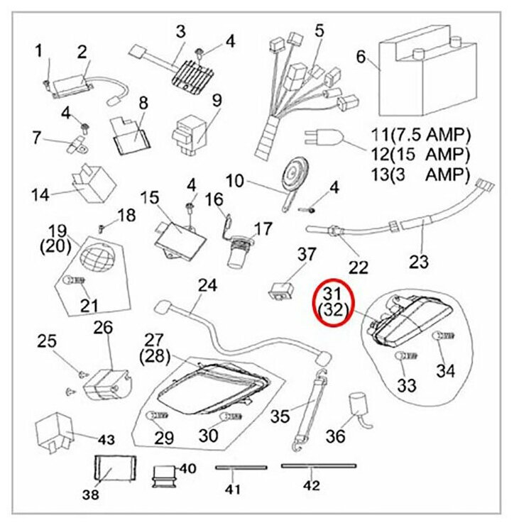 Блок-фара задняя правая ATV 300B 12B LU019211 52010043 52010042