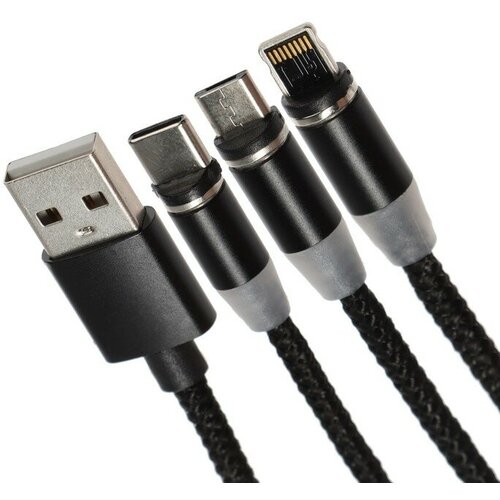 Кабель LuazON LN-6, microUSB/Type-C/Lightning - USB, 1 А, 1 м, магнитный разъем кабель luazon ln 6 microusb type c lightning usb 1 а 1 м магнитный разъем