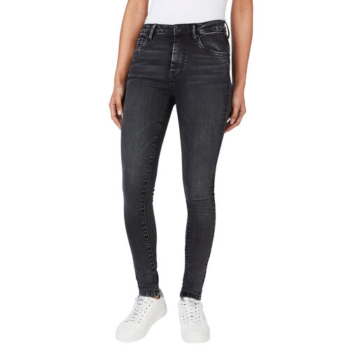 Джинсы зауженные  Pepe Jeans, прилегающие, завышенная посадка, стрейч, размер 26, черный