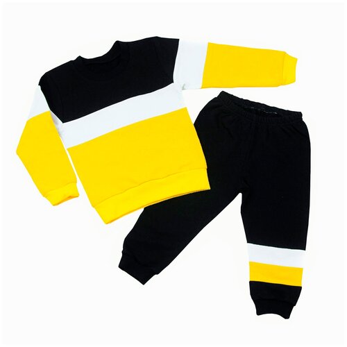 фото Комплект одежды детский, брюки и свитшот, спортивный стиль, размер 86-48, черный, желтый нет бренда