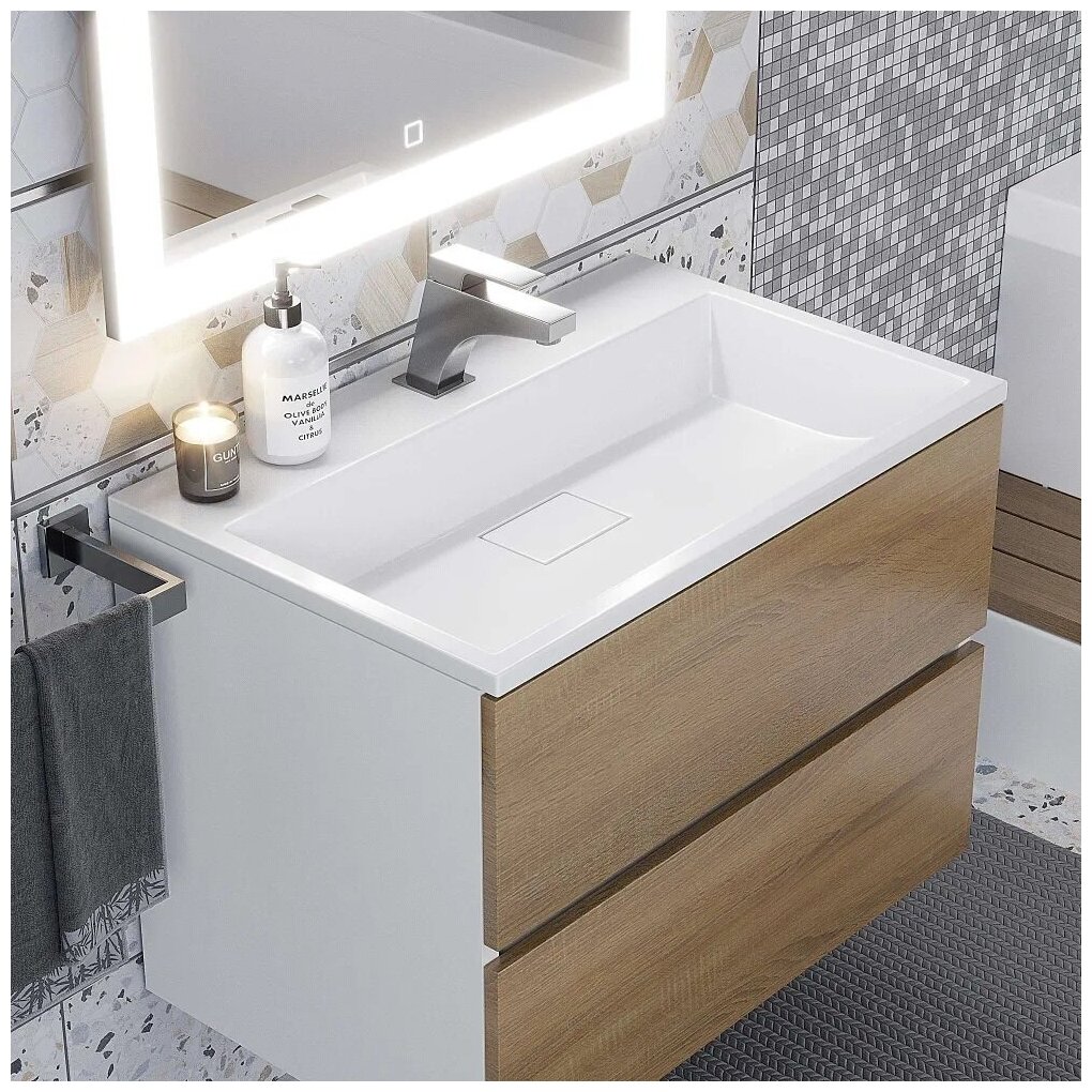Раковина для ванной полувстраиваемая Uperwood Barsa 70 см, прямоугольная, белая - фотография № 1
