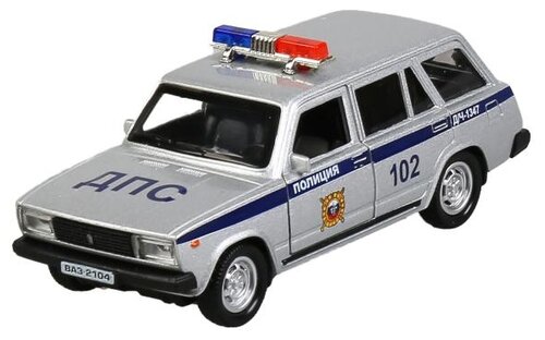 Полицейский автомобиль ТЕХНОПАРК ВАЗ-2104 Жигули Полиция (2104-12POL-SR) 1:43, 12 см, серебристый