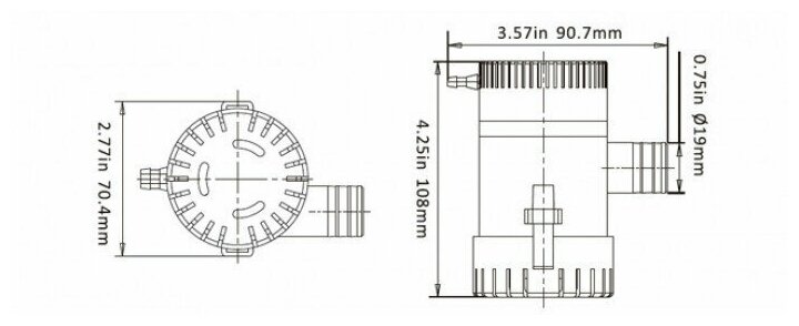 Помпа осушительная SeaFlo 12 вольт, 350GPH (1324,75 л/час), для лодки (насос 12 В осушительный для откачки воды на судне / помпа водооткачивающая трюмная)