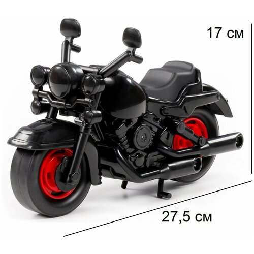 фото Игрушка мотоцикл гоночный кросс (черный с красными дисками колес) - 27,5 см полесье