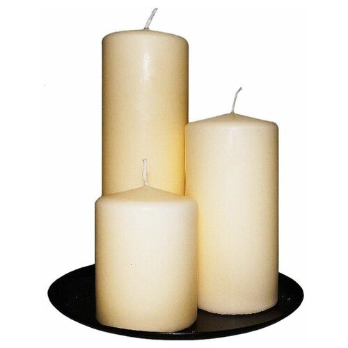 фото Набор свечей столбиков с подсвечником, слоновая кость, 18.3 см (3 шт.), омский свечной 6103-свеча