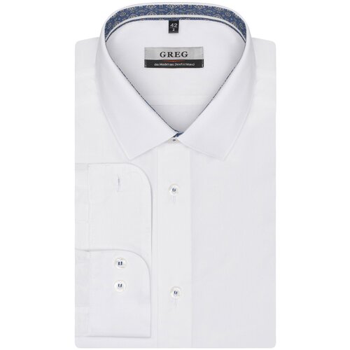 фото Рубашка мужская длинный рукав greg 100/239/wh/z/8p_gb, полуприталенный силуэт / regular fit, цвет белый, рост 174-184, размер ворота 42