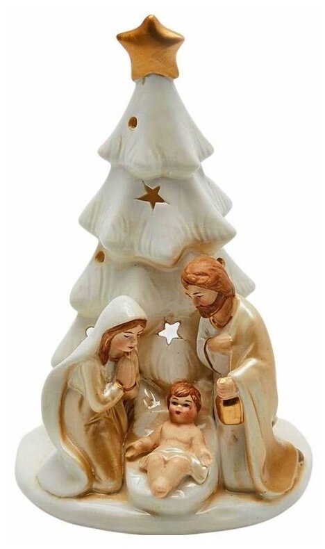 Рождественская статуэтка подсвечник святое семейство У ёлки, фарфор, 18 см, EDG 682613-18