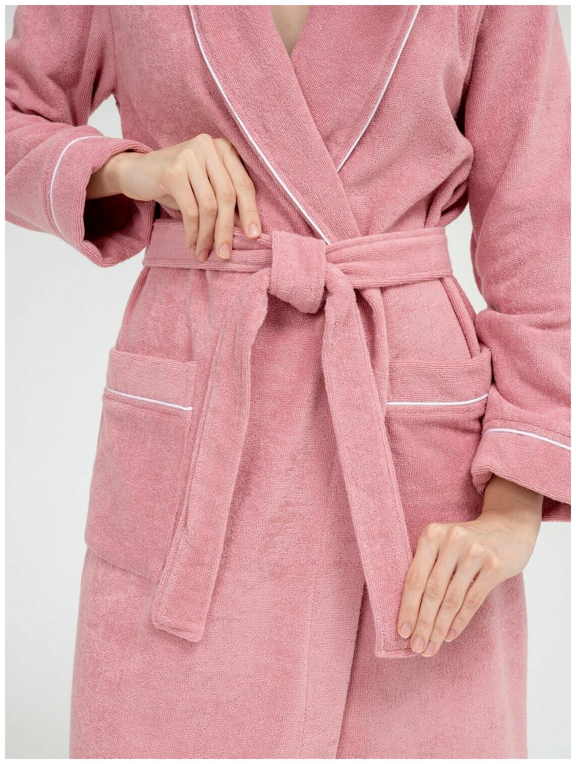 Женский махровый халат с кантом Росхалат, пудрово-розовый. Размер 50-52 - фотография № 7