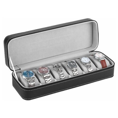 Шкатулка для часов на молнии 6 отделений, черный